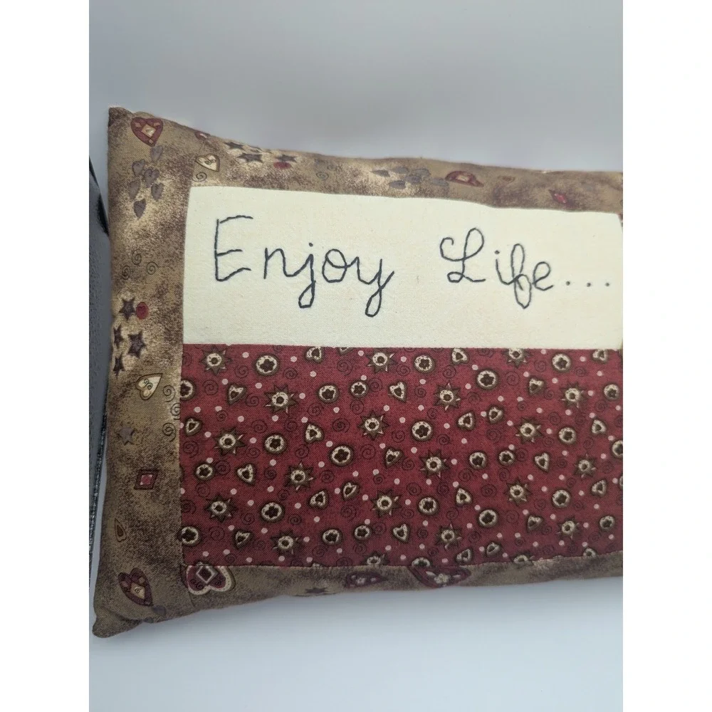 Vintage Handmade Quilted Throw‎ Pillow Enjoy Life Its Precious Decorative Accent